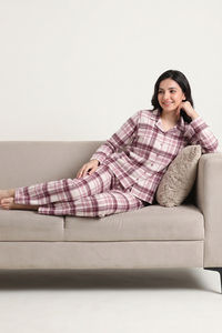 Zivame Flannel Woven Pyjama Set - Cloud Dancer — thumbnail 5